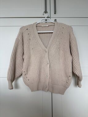 Micaela Greg | Cotton Cozy Women's Cream V-Neck Button Cardigan Sweater